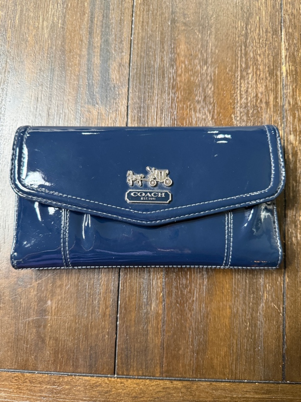 Coach Patent Leather Continental Wallet - Navy